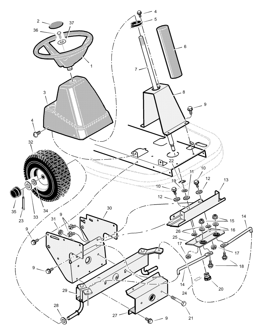 Steering Diagram and Parts List for 309029X50B  Briggs and Stratton Lawn Tractor